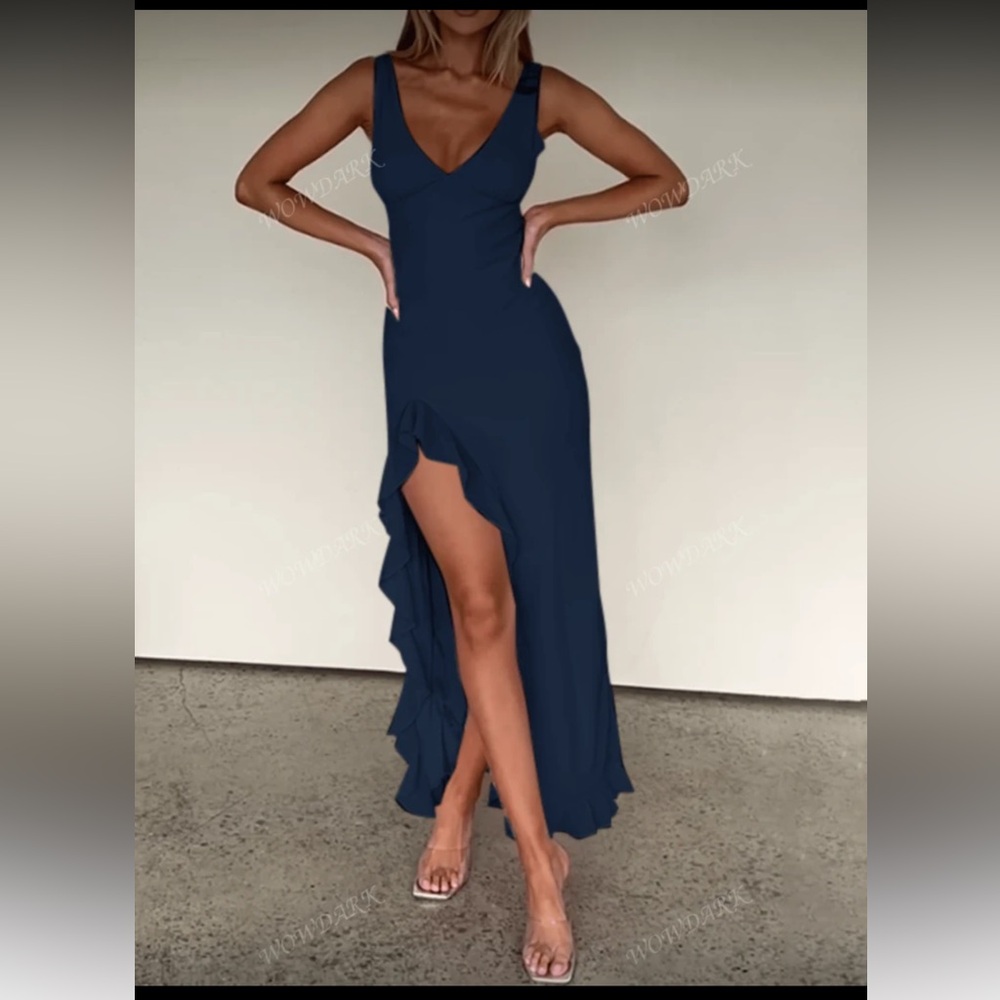 Elegant Navy Blue Ruffle Maxi Skirt